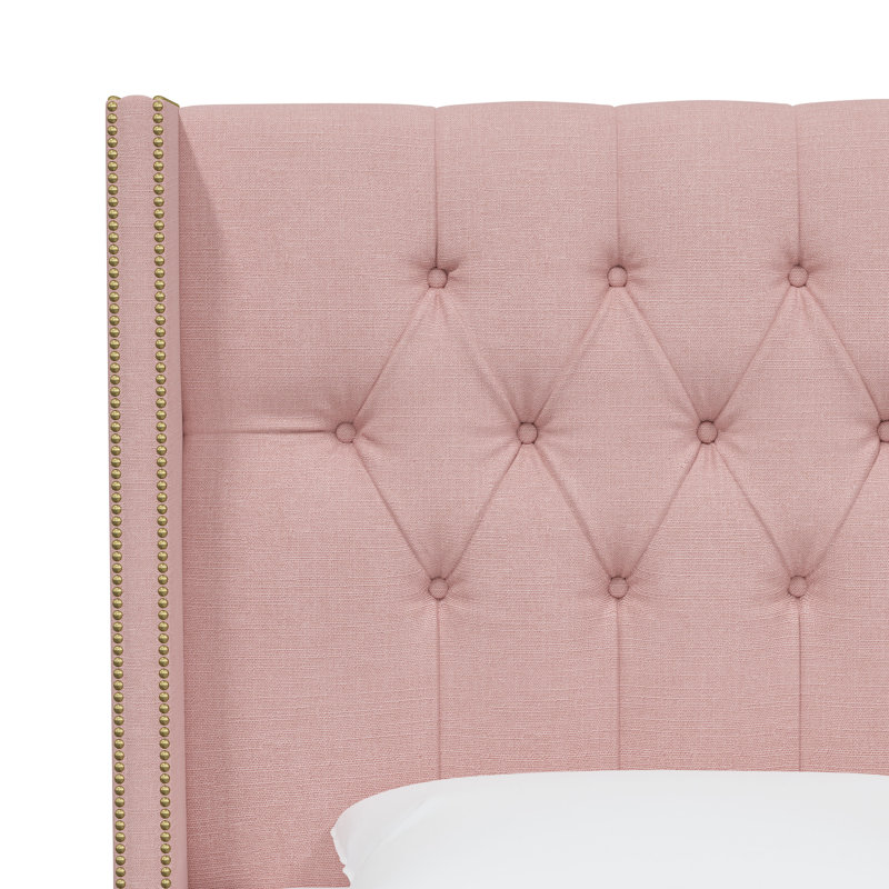 Lit tapissier standard Breckin, Double, Lin rosé classique