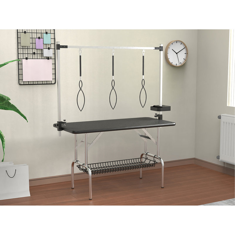 Grande table de toilettage pour chien 47 po en acier inoxydable pliable pour chiens à la maison, Black/Silver