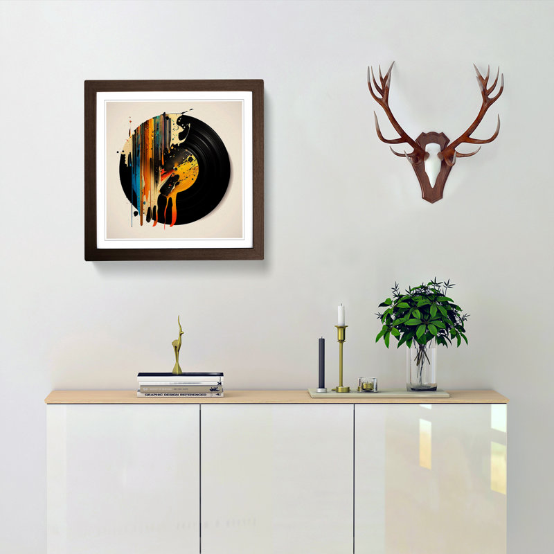 Vinyl Record Abstract Expressionism - Framed Print, Walnut