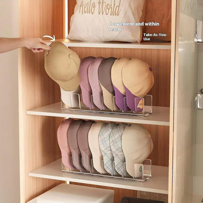 Acrylic Baseball Cap Organizer Rack 2-Pack - Holds 14 Hats, No Install Space Saving Display Stand