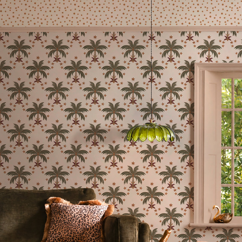 Midnight Palms Ivory Wallpaper, Black