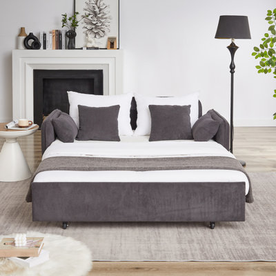 Soft Corduroy 66 Inch 3 - In 1 Sleeper With Pullout Bed, Stable Steel Frame, Side Pockets, And High Support Filler, For Office Rv Bed 4 Pillows, Storage, Comfortable Corduroy, Density Foam, Game Room