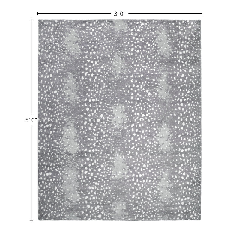 Louis Animal Print Hand-Knotted Wool/Cotton Ivory Area Rug, Rectangle 3' x 5', Gray
