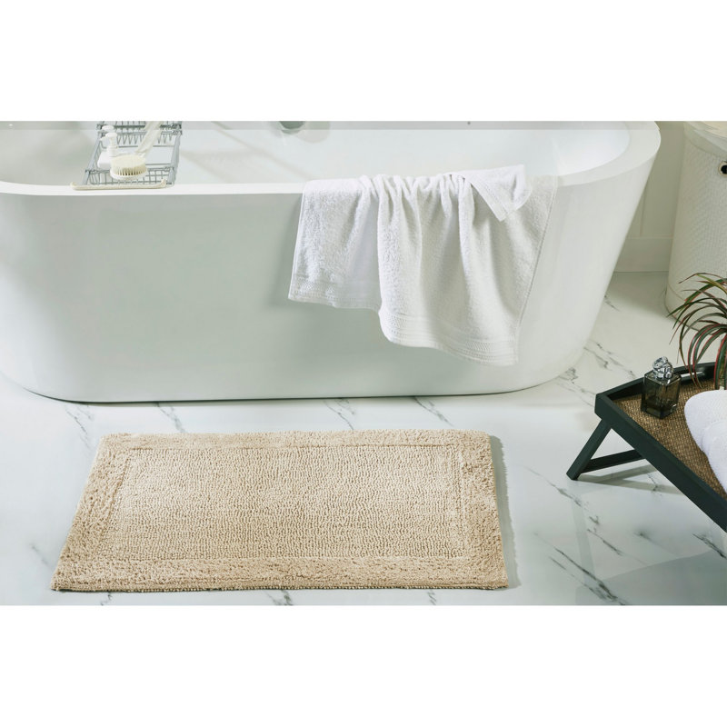 Tapis pour salle de bain réversible 100% coton touffeté de qualité supérieure Jasmyne, Rectangle 21 po x 34 po, Sable