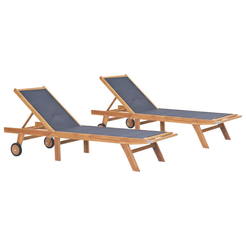 vidaXL Sunlounger Brown Solid Teak wood Standard Foldable Sunlounger, Dark Gray