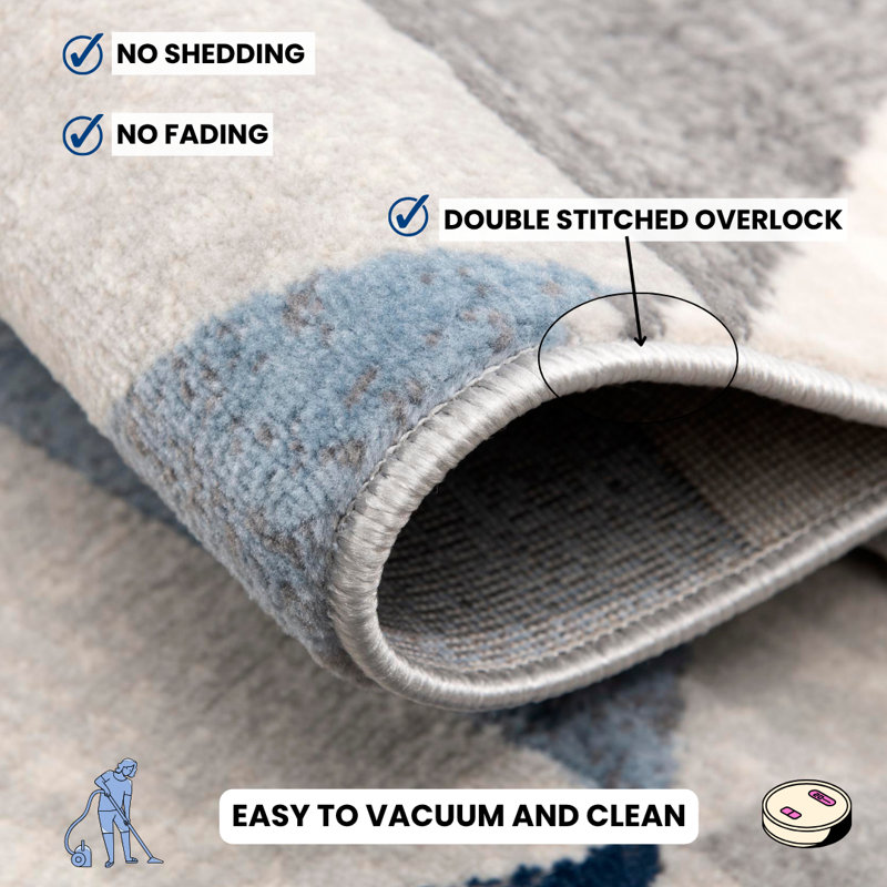 Rug Branch Eldin 2' x 5' (2'3" x 5'1") Blue/Beige Geometric Indoor Doormat Rug, Contemporary, Low Pile, Stain-Resistant Entry Carpet - Front Door, Mudroom, Hallway and Kitchen