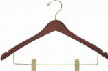 Cintre de costume en bois profilé avec pince pour jupe / pantalon, Noyer / Laiton