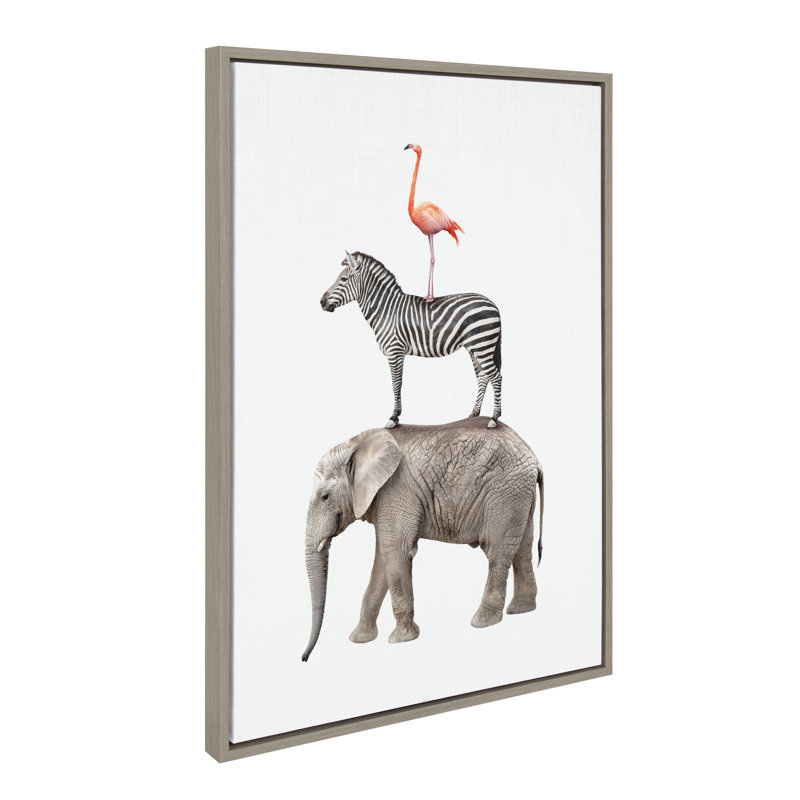 «Stacked Safari Animals» par Amy Peterson, reproduction d'art sur toile encadrée, 23 po x 33 po