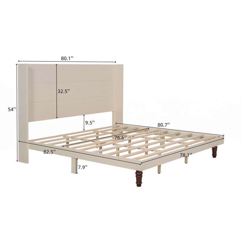 Stylish High Headboard Platform Bed, Beige, King