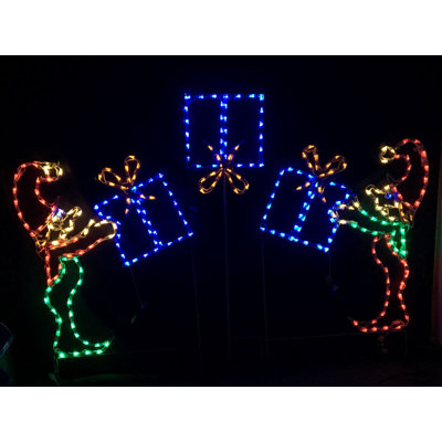 Animated Elves Tossing Package Christmas Holiday Lighted Display