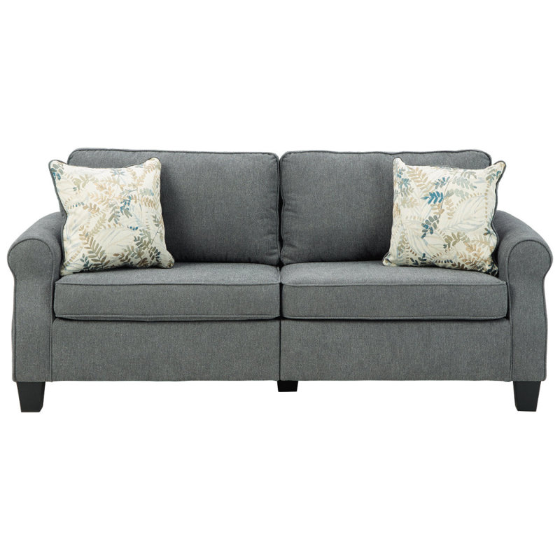 Causeuse à accoudoirs arrondis 73 po Cressler, Velours gris anthracite, Noir