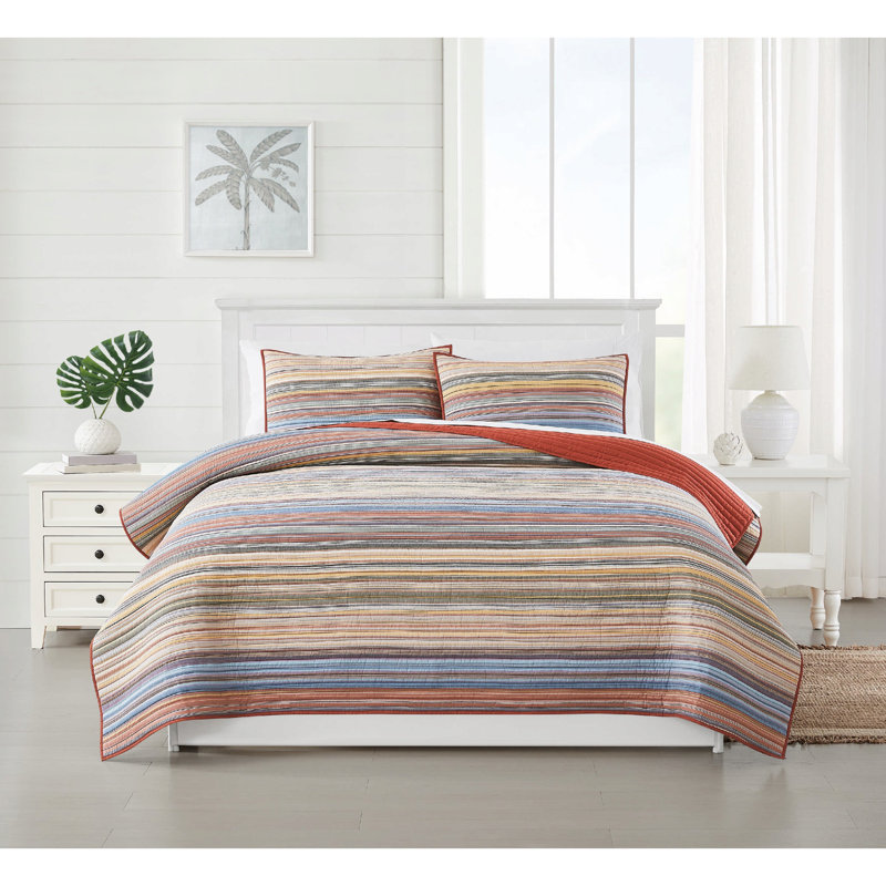 Twin Blue Cotton Plant-Themed Quilt Set