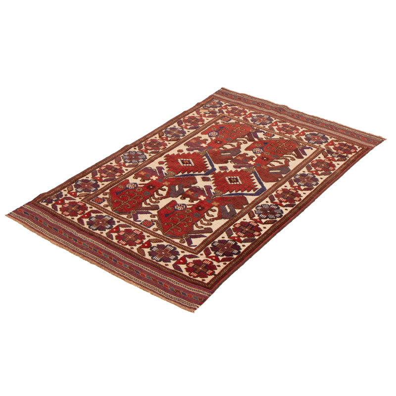 Tapis tadjik crème, rouge 3 pi 11 po x 6 pi 2 po