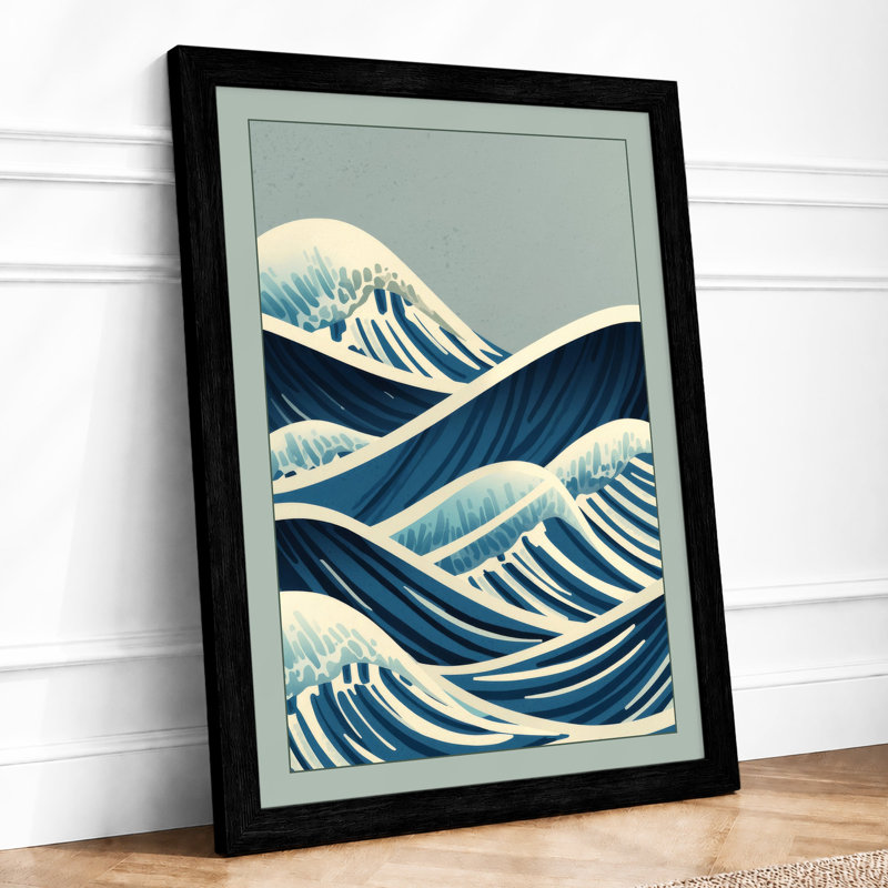 Tide in Lines Coastal - Framed Print, A2 - 59.4 x 42.0 cm, Black
