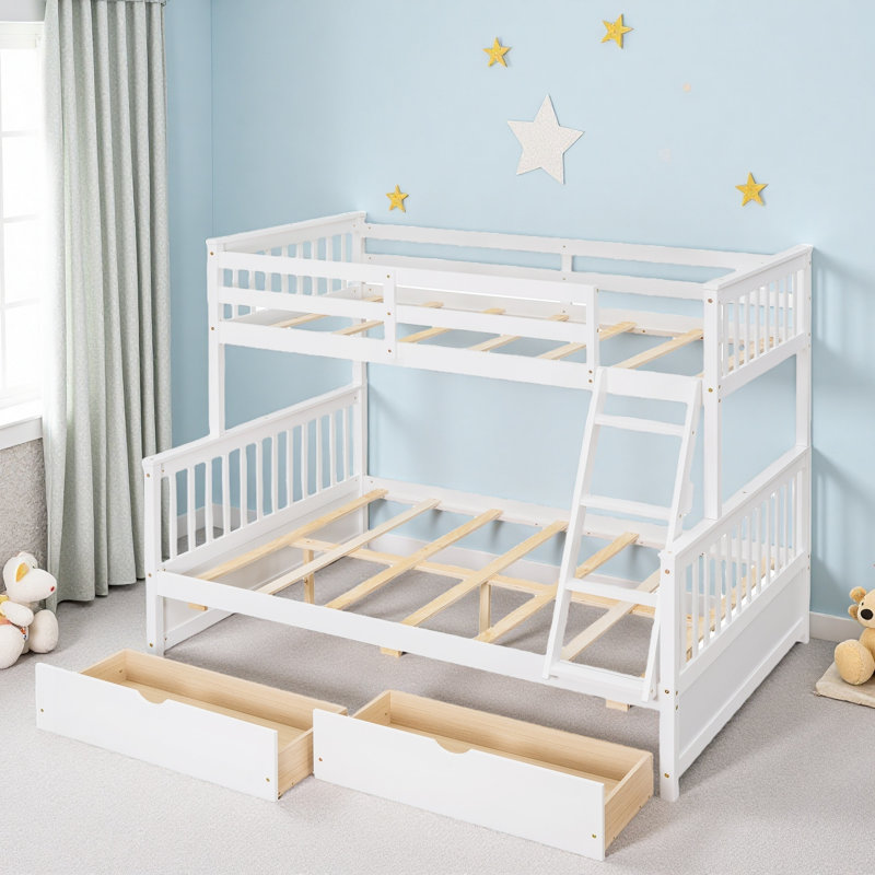 Lit superposé simple au-dessus de 2 tiroirs Evalee par Harriet Bee, Walnut