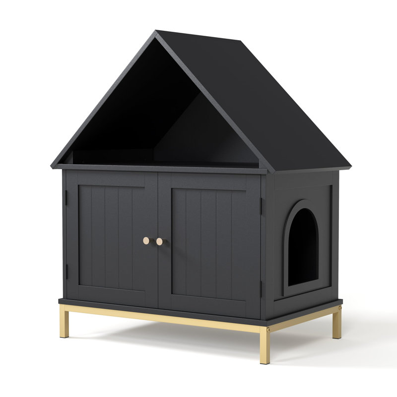 Enceinte de litière pour chat, armoire à litière cachée moderne avec portes doubles, meubles de chat ventilés pour la décoration intérieure
