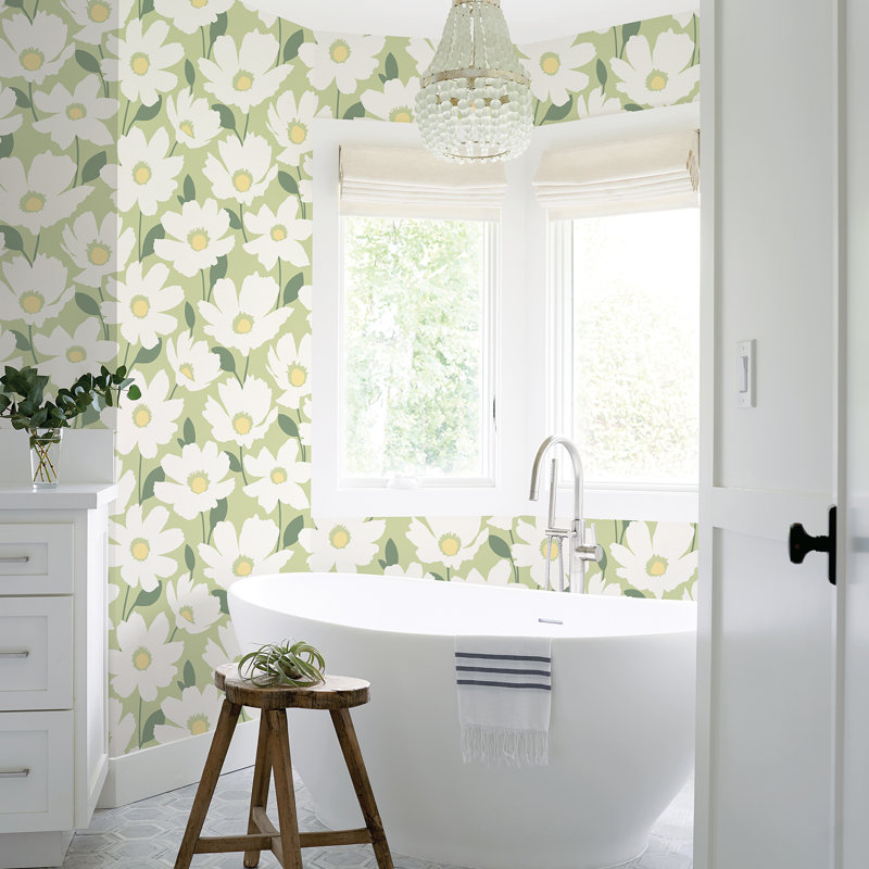 Papier peint floral gris Annaleena, Vert