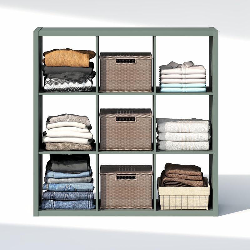 Rangement et organisation de garde-robe, Organisateur de placard à 9 cubes, Rangement de placard à étagères ouvertes, Cadre extra épais pour armoire, chambre à coucher, salon, Vert sauge