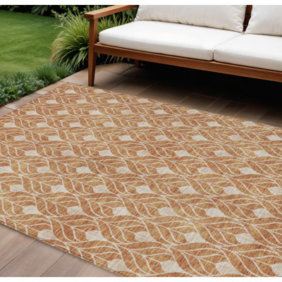 Tapis extérieur lavable géométrique 8 pi x 10 pi cuivre et beige