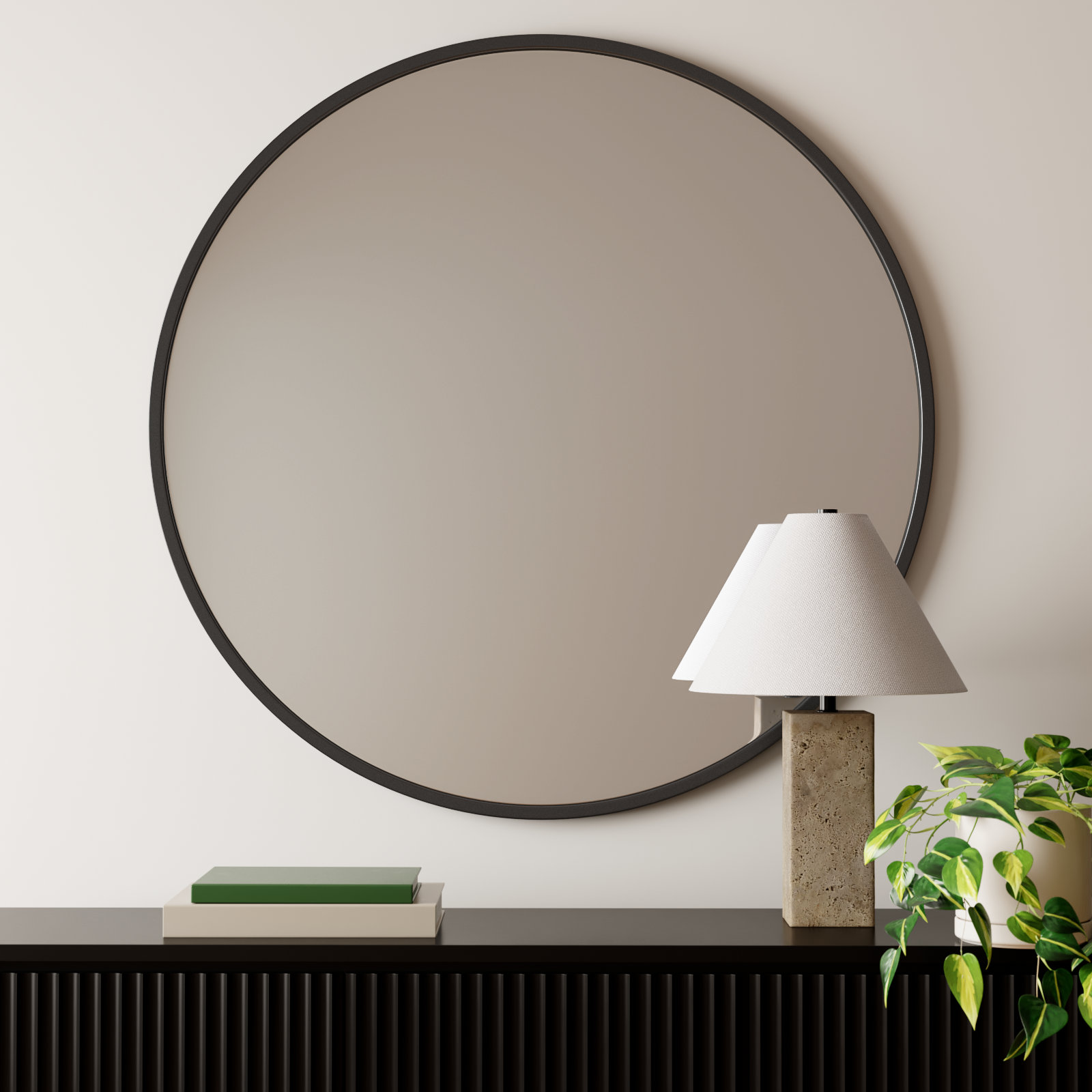 Sabine Metal Round Wall Mirror, 32" x 32", Black
