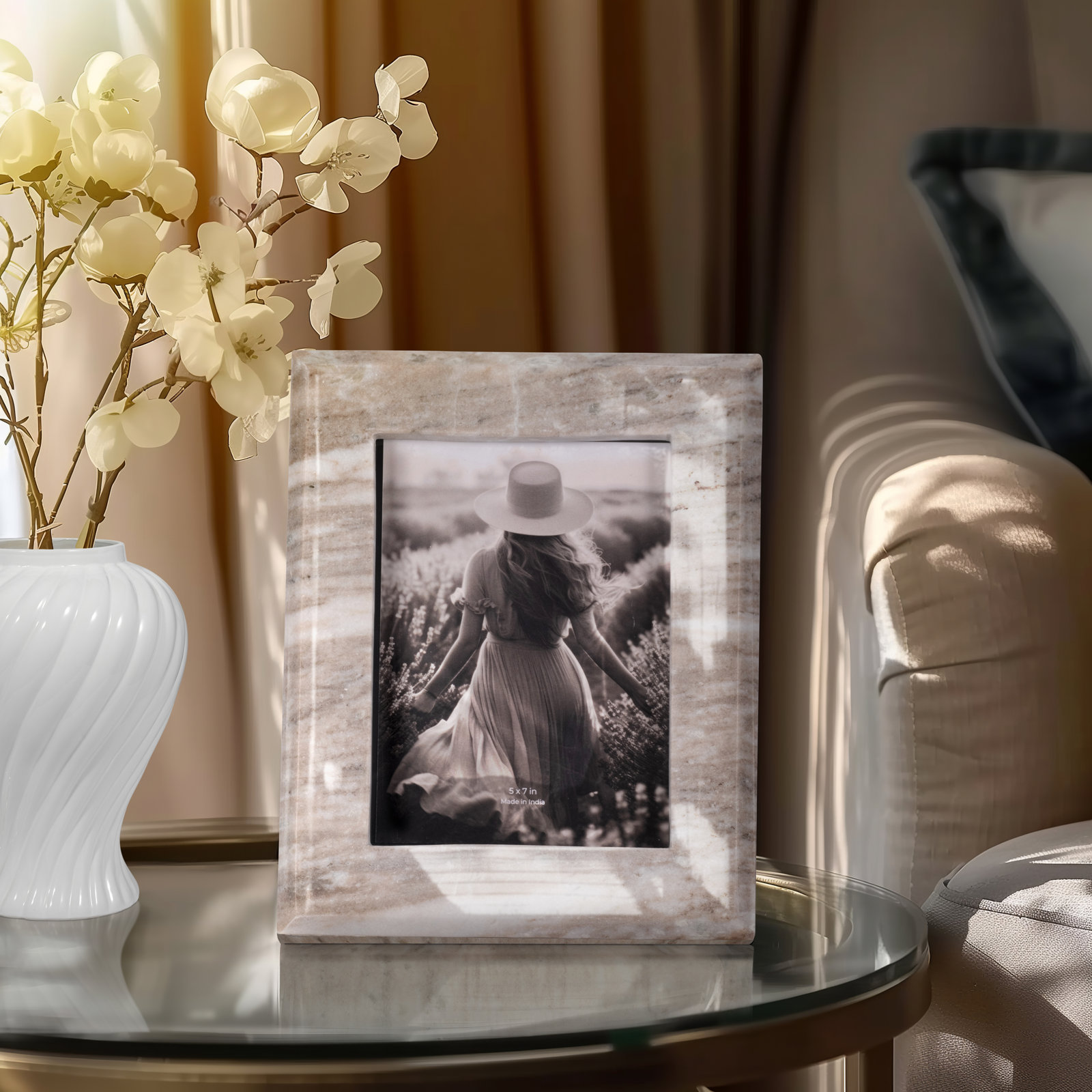 Sweetwater Tan Genuine Marble Picture Frame, 5" x 7"