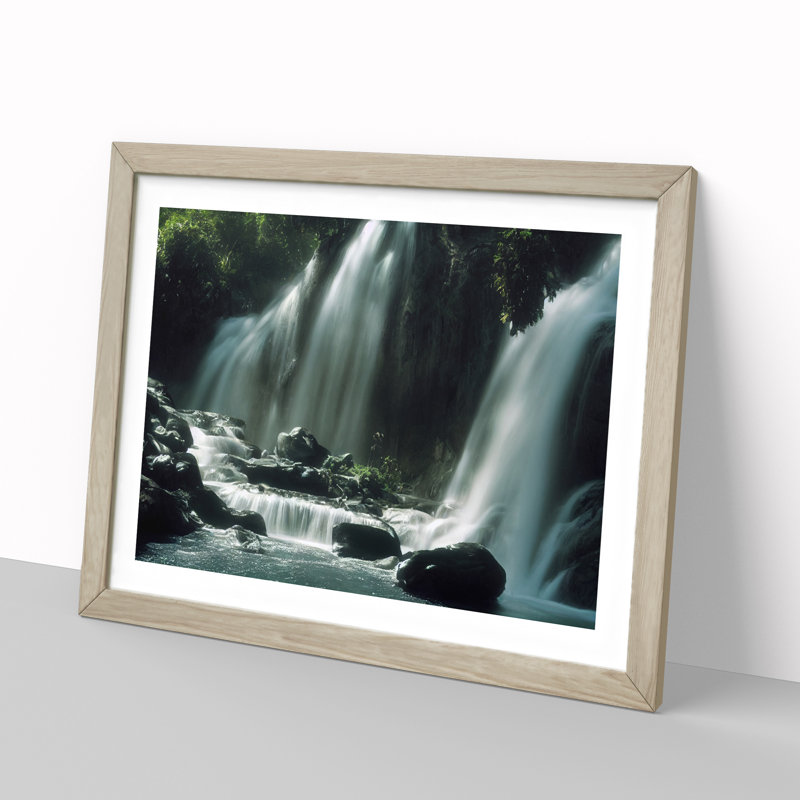 Striking Waterfall - Single Picture Frame Print, 46cm H x 64cm W x 2cm D, Oak