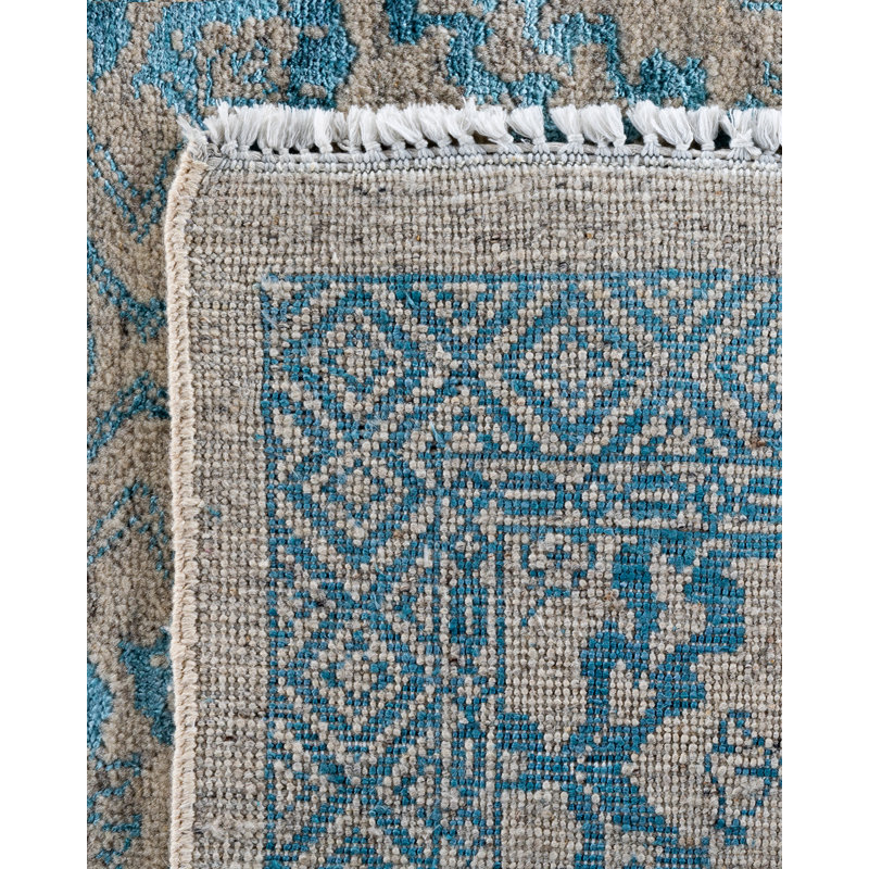 Tapis noué à la main de conception unique Ikat - beige, 7 pi 10 po x 9 pi 10 po