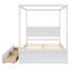 Lit plateforme double à baldaquin, blanc brossé, fabrication solide, avec 2 tiroirs pour un espace de rangement supplémentaire