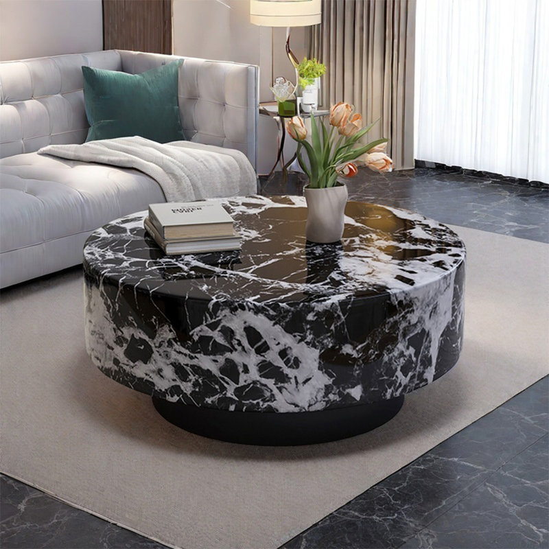Table de salon italienne ronde en marbre, H 13,8 po x L 39,4 po x l 39,4 po