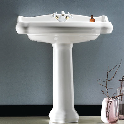 Grand lavabo sur pied en céramique blanc avec trop-plein 1837