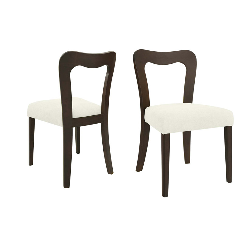 Dining Chair Without Arm Set Of 2, Dark Brown, Beige
