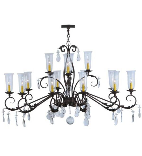 Lustre à niveaux 14 lumières Windsor, Fumée, Parchemin céladon vieilli