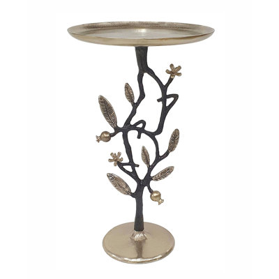 13.8X13.8X24" Black And Gold Aluminum Side Table With Delicate Pomegranate Design(Only Including Coffee Table)