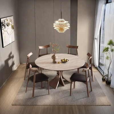 Round minimalist sintered stone dining table set