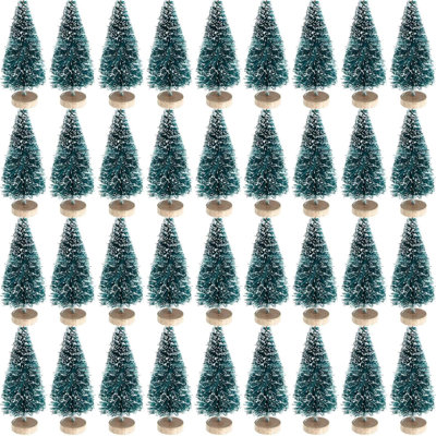 96 Pieces Bottle Brush Trees Mini Christmas Trees Bottle Brush Plastic Sisal Mini Pine With Wood Base Snow Frost Tree Ornaments Tabletop Trees For Christmas Decoration And Display