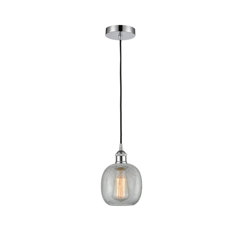 Luminaire suspendu simple à 1 lumière Amila, Chrome poli, Craquelage transparent
