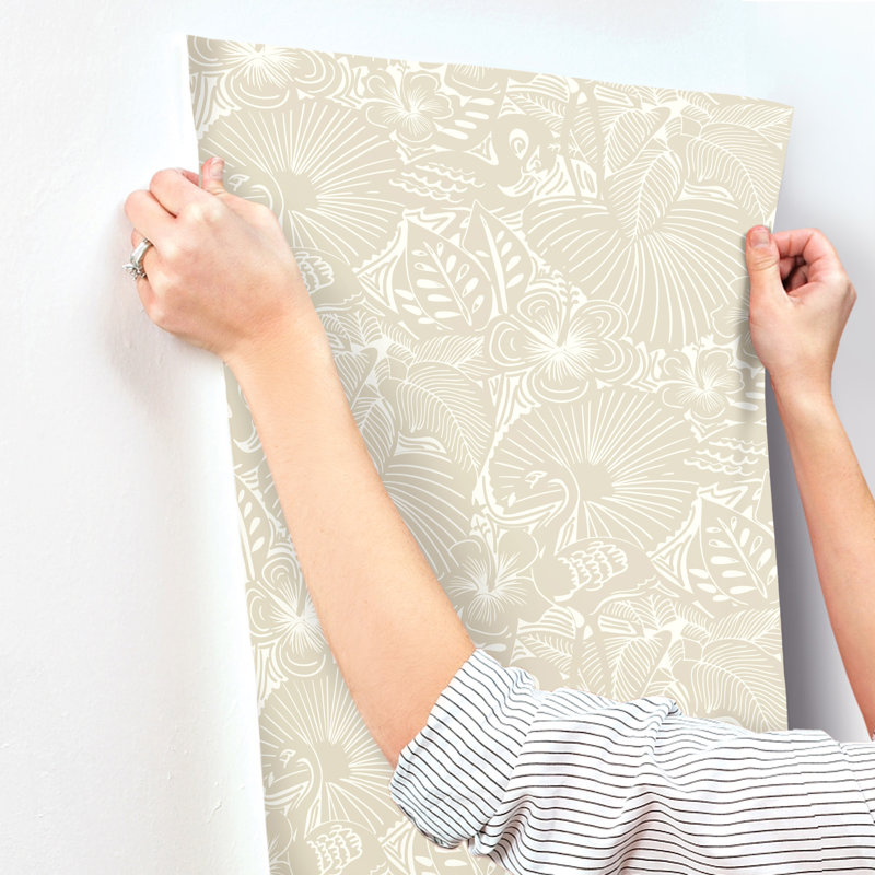 Idalia Navy Floral Flamingo Wallpaper, Gray