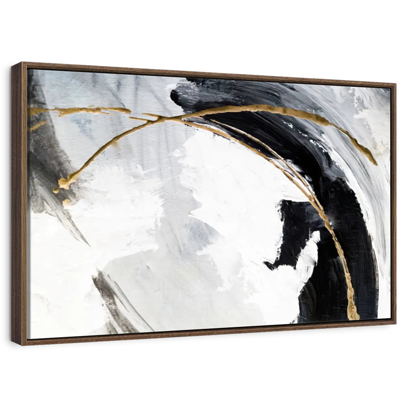 Noir, blanc et or Arciniega, Cadre flottant noyer, 40 po x 27 po