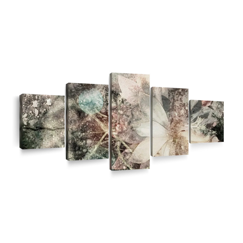 "Abstract Floral Elements", ensemble de 5 pièces d'art mural sur toile, H 24 po x l 55 po