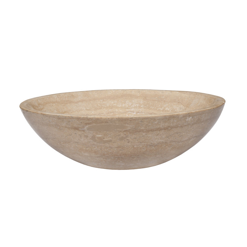 Novatto 17'' Beige Stone Circular Bathroom Sink, Chrome