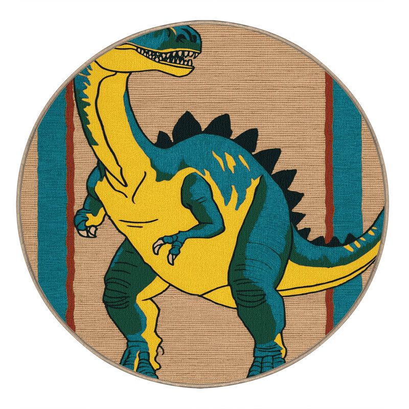 Tapis brun dinosaures lavable à la machine, Rond 6 pi