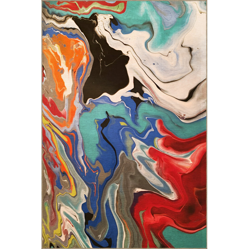 Tapis décoratif moderne créative aux tons clairs et multicolores, Rectangle 4 pi 7,12 po x 6 pi 6,74 po