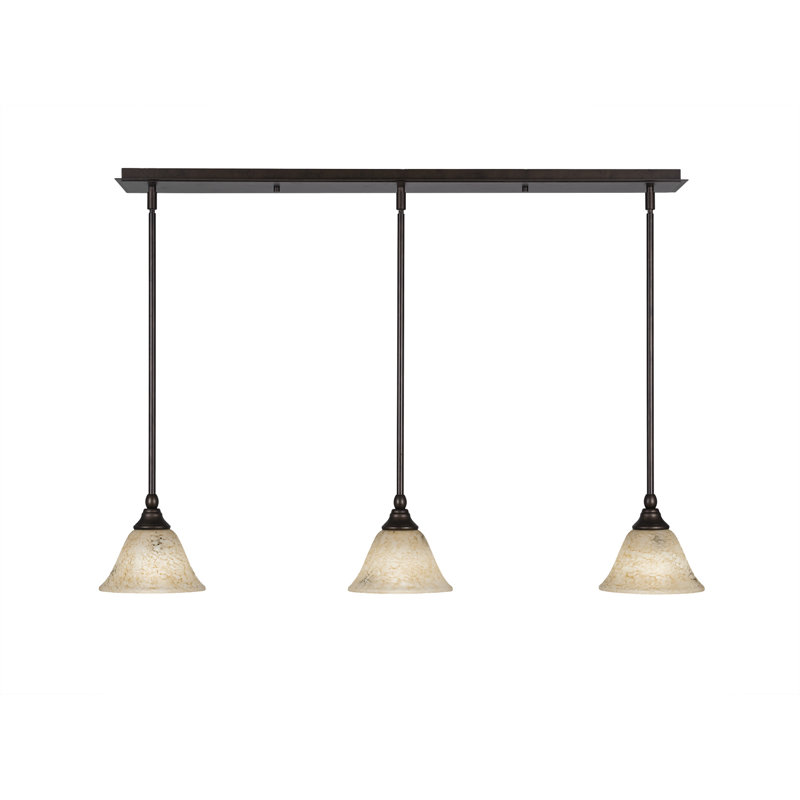 Luminaire suspendu linéaire sur pied 3 lumières avec verre en marbre italien de 7 po, Bronze