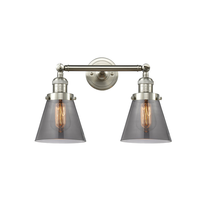 Éclairage de meuble-lavabo inclinable 2 lumières Cone, Ampoule à DEL rétro de 6 watts, Fumé, Nickel satiné brossé