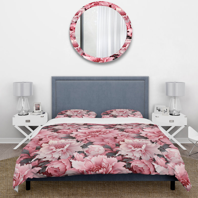 Ensemble de housse de couette Soft Pink Peony Bouquet Garden II, Housse de couette pour grand lit et 2 taies décor