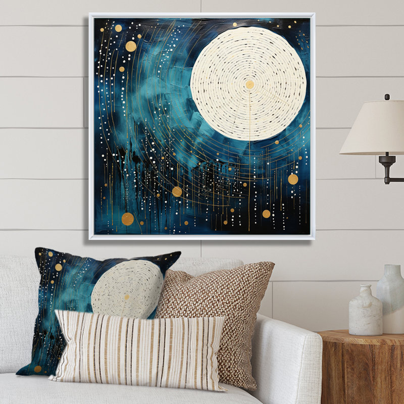 Lune bleue minimalisme IV sur toile, H 24 po x l 24 po x P 1 po, Cadre flottant blanc