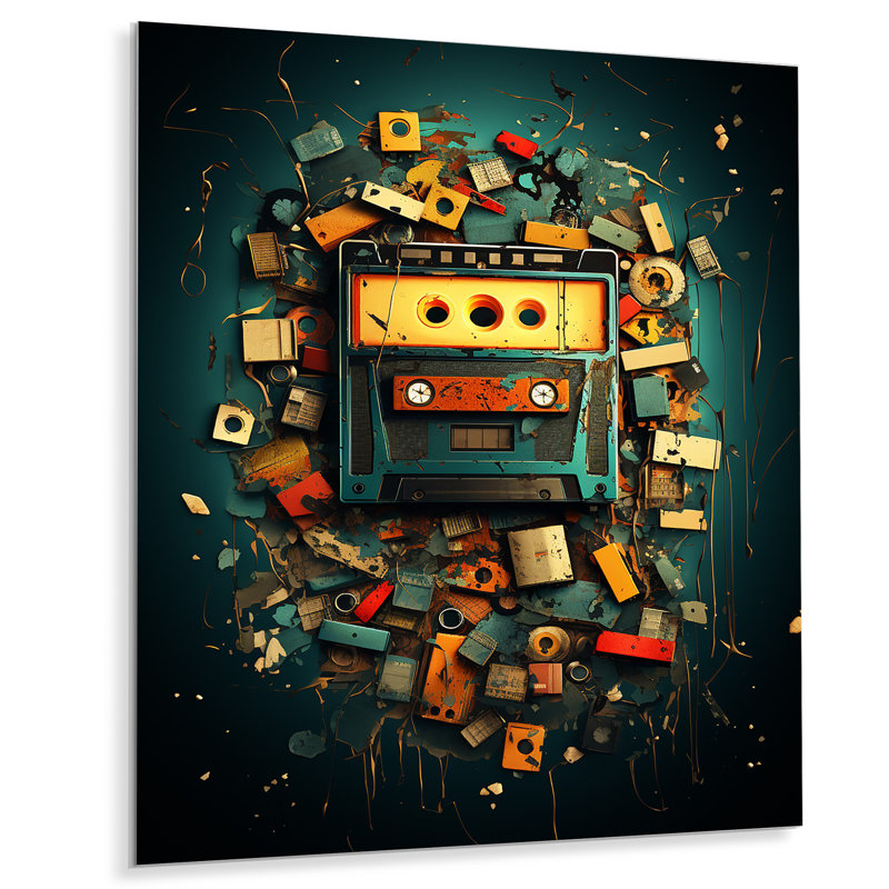Cassette Monster Popart II - Cassette, art mural en métal, H 32 po x l 24 po x P 1 po