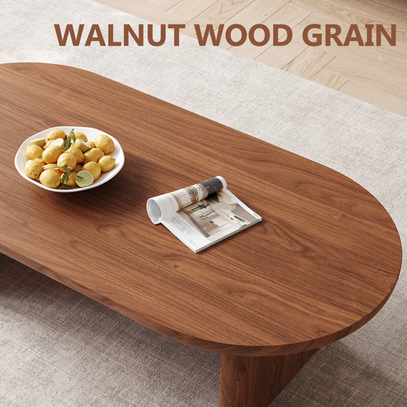 47.2" Oval Walnut Coffee Table, Mid-Century Modern Wooden Coffee Table with Sturdy Base for Living Room