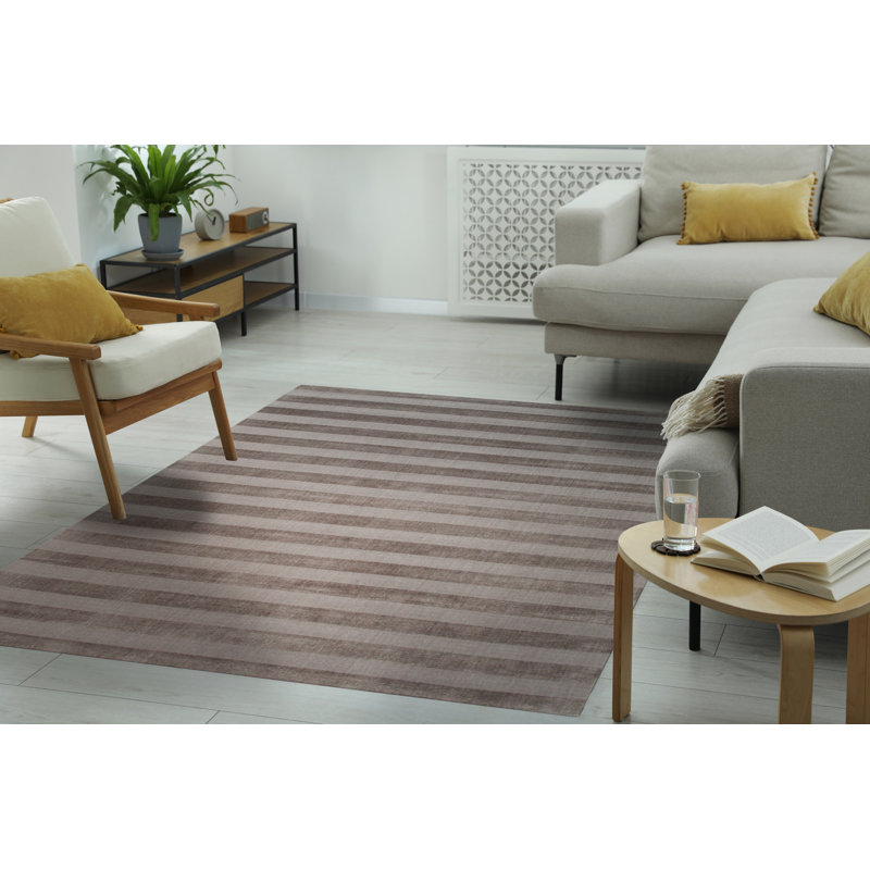 Contemporary Brown Handmade Wool Modern Hand-Knotted Area Rug, Rectangle 6' x 9'