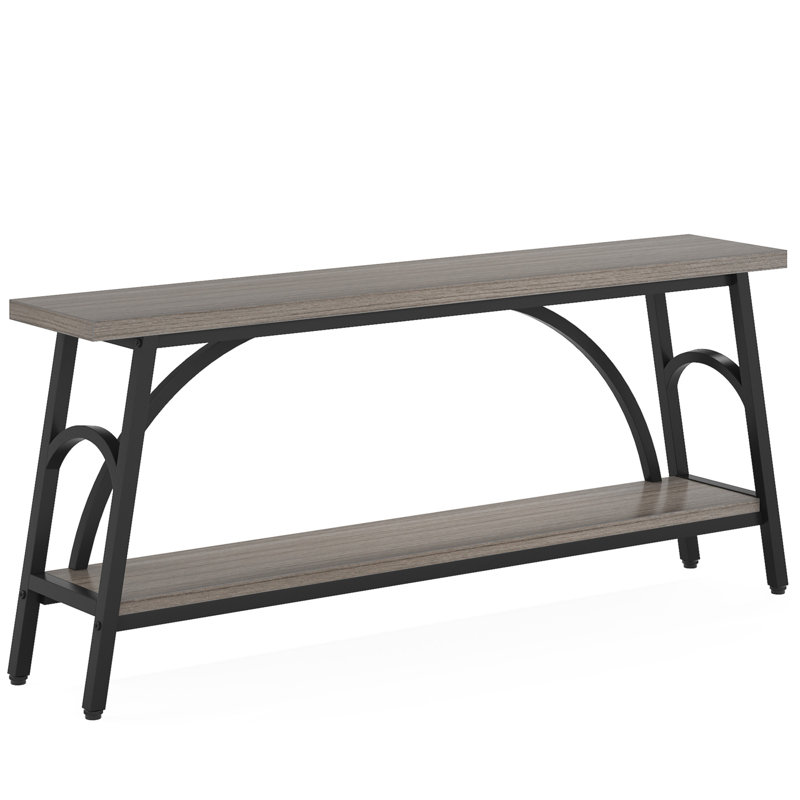 Canapé console 70,8 po de style industriel avec structure en métal robuste, solution de rangement de qualité supérieure, Gris